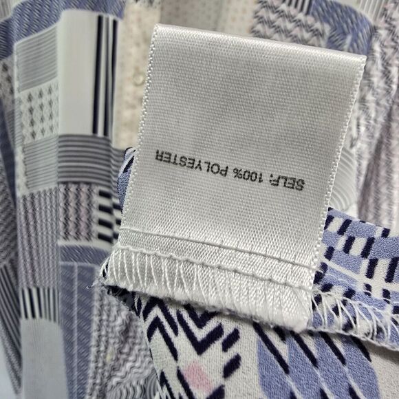 Rose And Olive Top Womens 2X Blue White Blouse Button Up Striped Patchwork - Picture 9 of 12